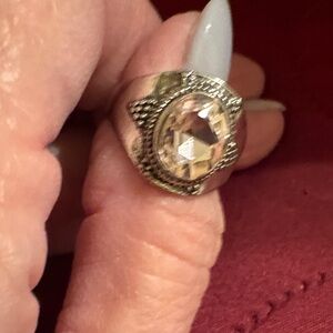 Silver Plated Size 7 Ring With Pink Crystal